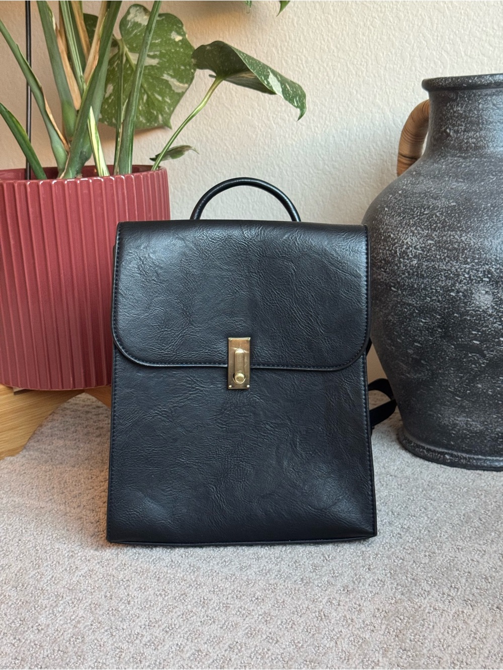 Antik Kraft Black Backpack with Gold Lock